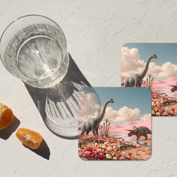 Onderzetter - Dinosaurus - Roze - Landschap — 3