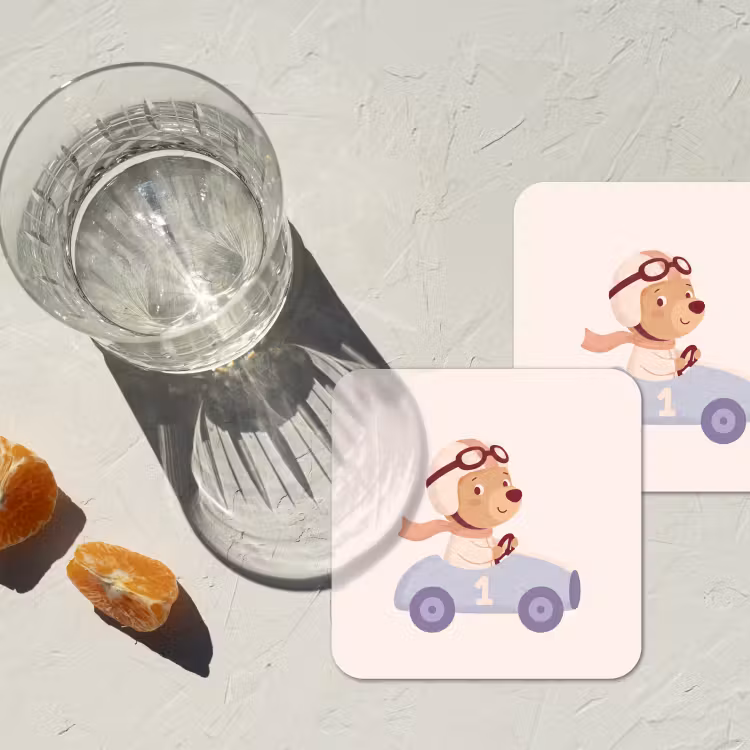 Onderzetter - Beer - Auto - Kinderkamer - Cartoon - Speels — 3
