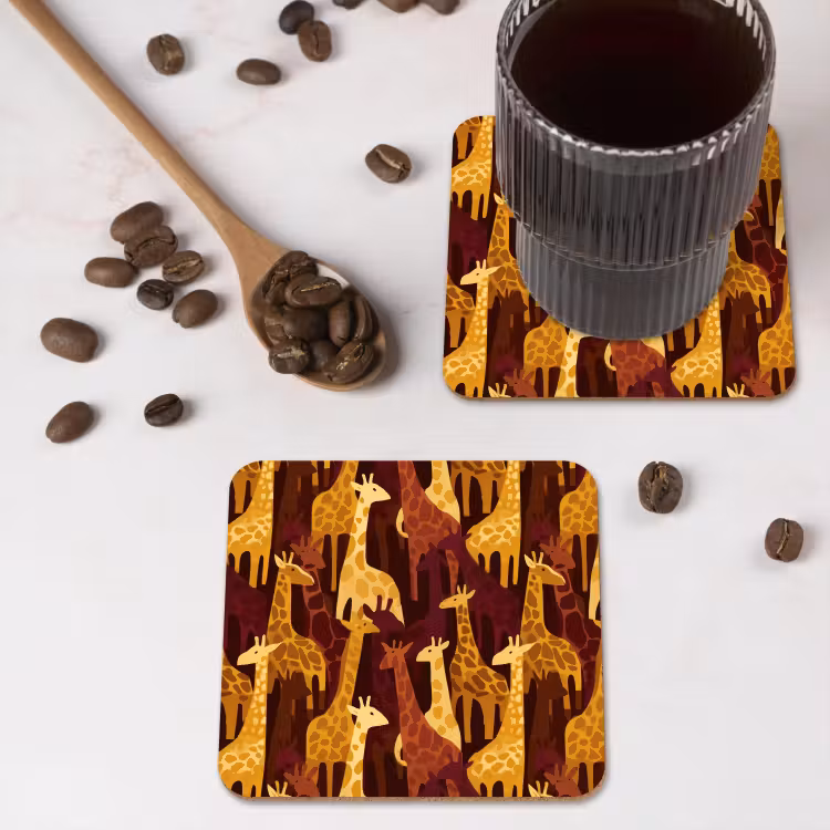 Onderzetter - Bruin - Giraffen - Safari - Patroon — 4
