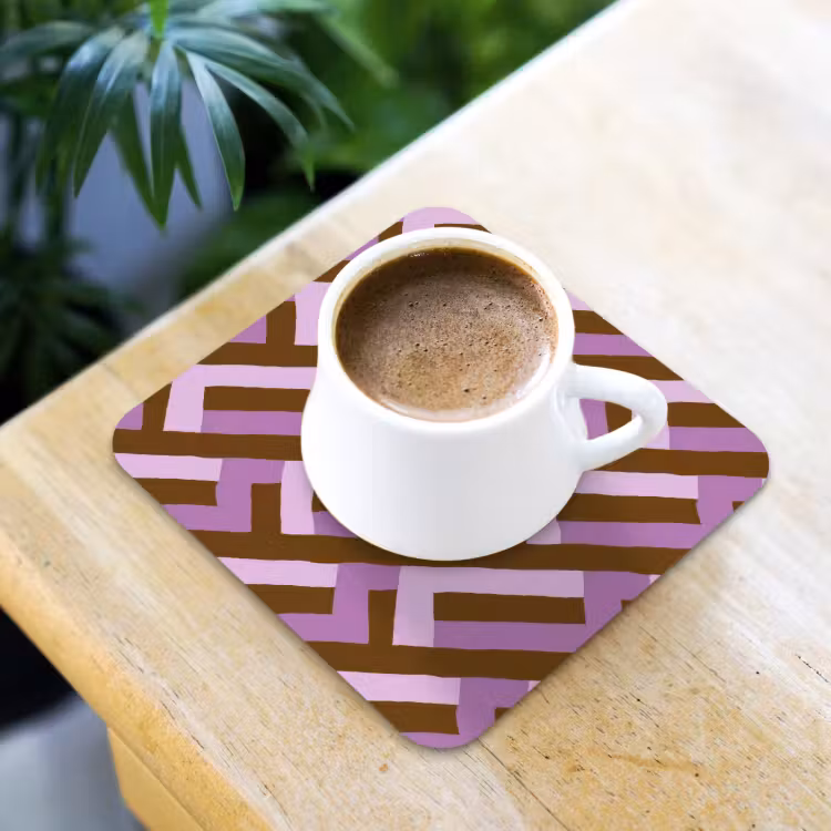 Onderzetter - Bruin - Roze - Geometrisch - Meander - Patroon — 2