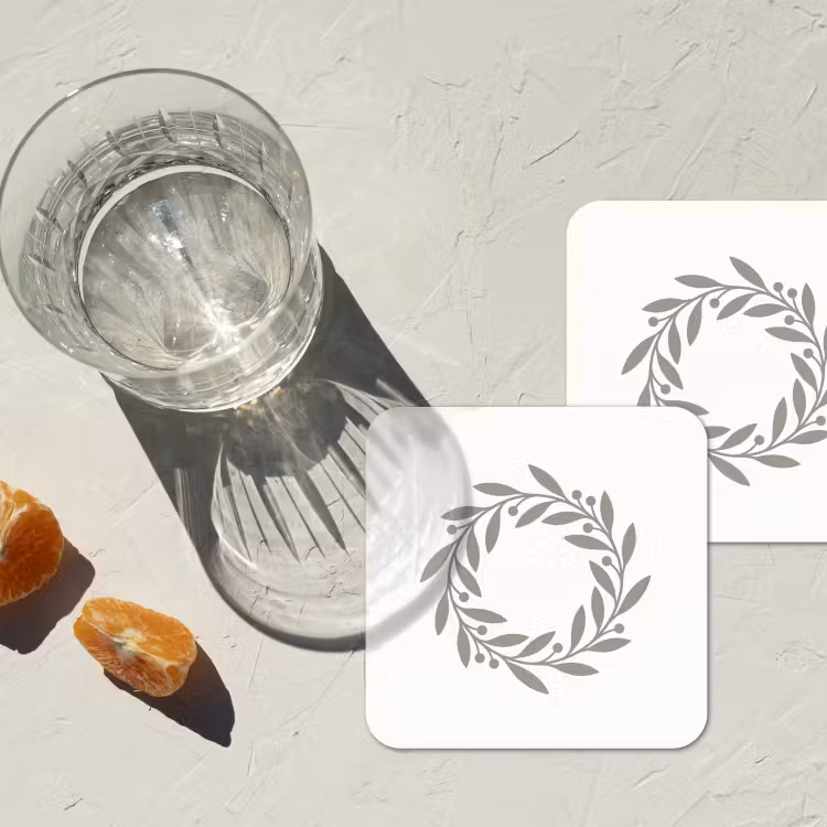 Onderzetter - Krans - Bladeren - Natuur - Minimalistisch - Grijs — 3