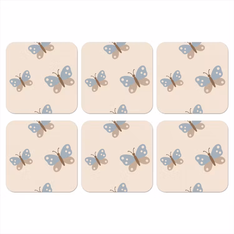 Onderzetter - Insect - Vlinderpatroon - Abstract - Blauw - Beige — 1