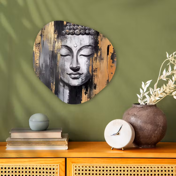 Organisch schilderij - Forex - Boedhha - Penseelstreken - Goud - Abstract — 2