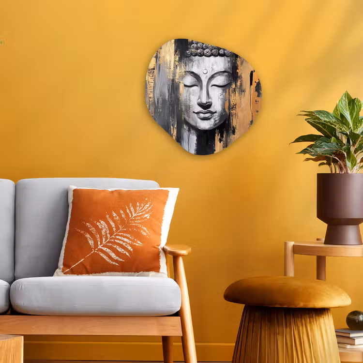 Organisch schilderij - Forex - Boedhha - Penseelstreken - Goud - Abstract — 3