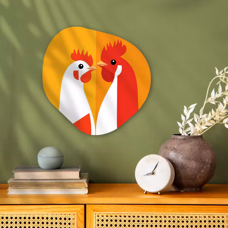 Organisch schilderij - Forex - Kippen - Oranje - Vlakken — 2