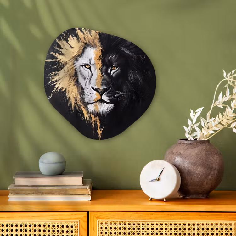Organisch schilderij - Forex - Leeuw - Gesplitst - Zwart - Lijn — 2