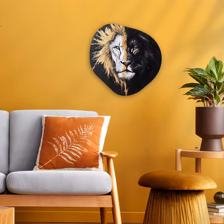 Organisch schilderij - Forex - Leeuw - Gesplitst - Zwart - Lijn — 3