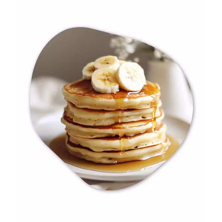 Organisch schilderij - Forex - Pannenkoeken - Banaan - Siroop - Wit - Beige — 1