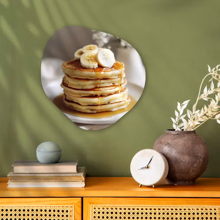 Organisch schilderij - Forex - Pannenkoeken - Banaan - Siroop - Wit - Beige — 2
