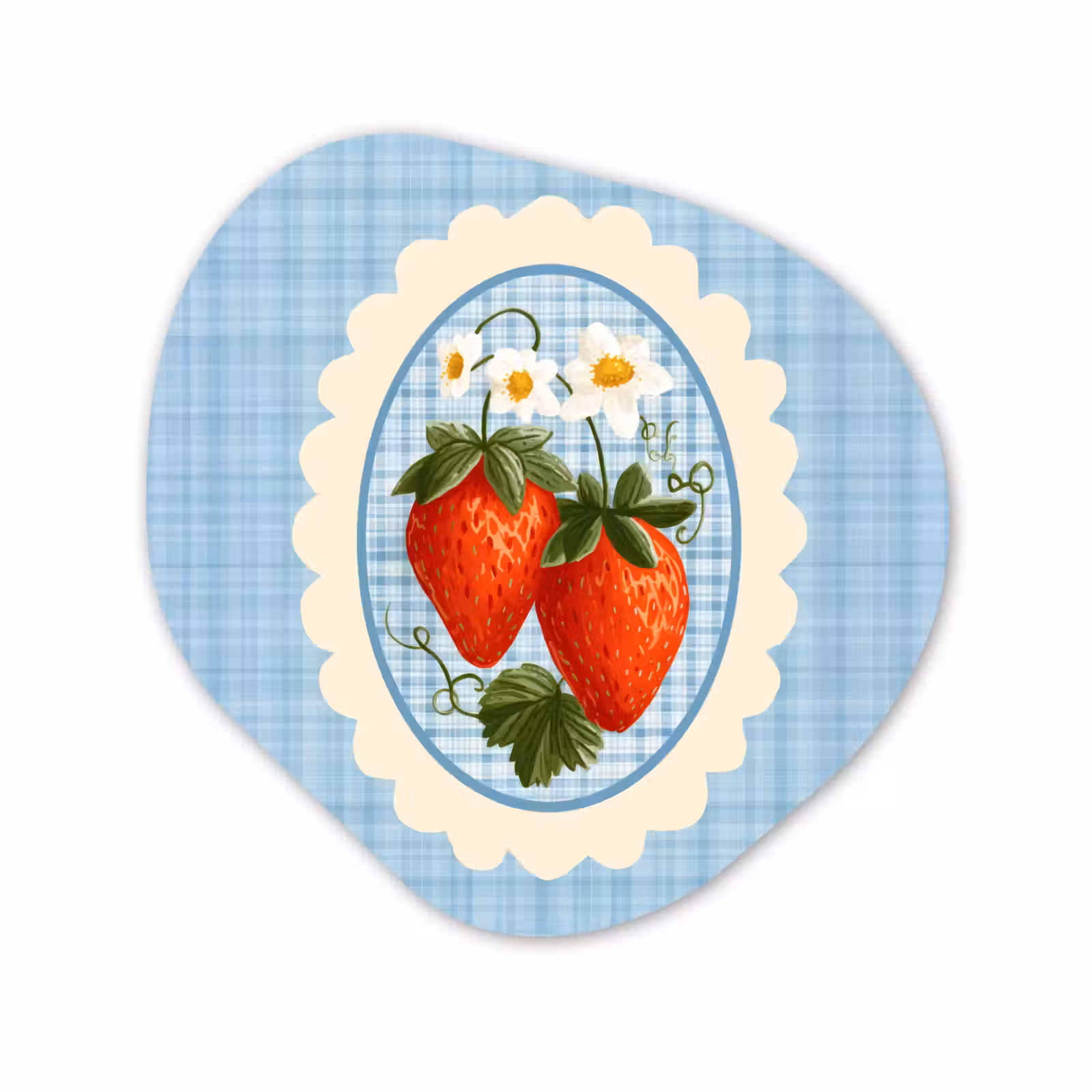 Organisch schilderij - Forex - Aardbeien - Lijst - Rood - Geruit — 1