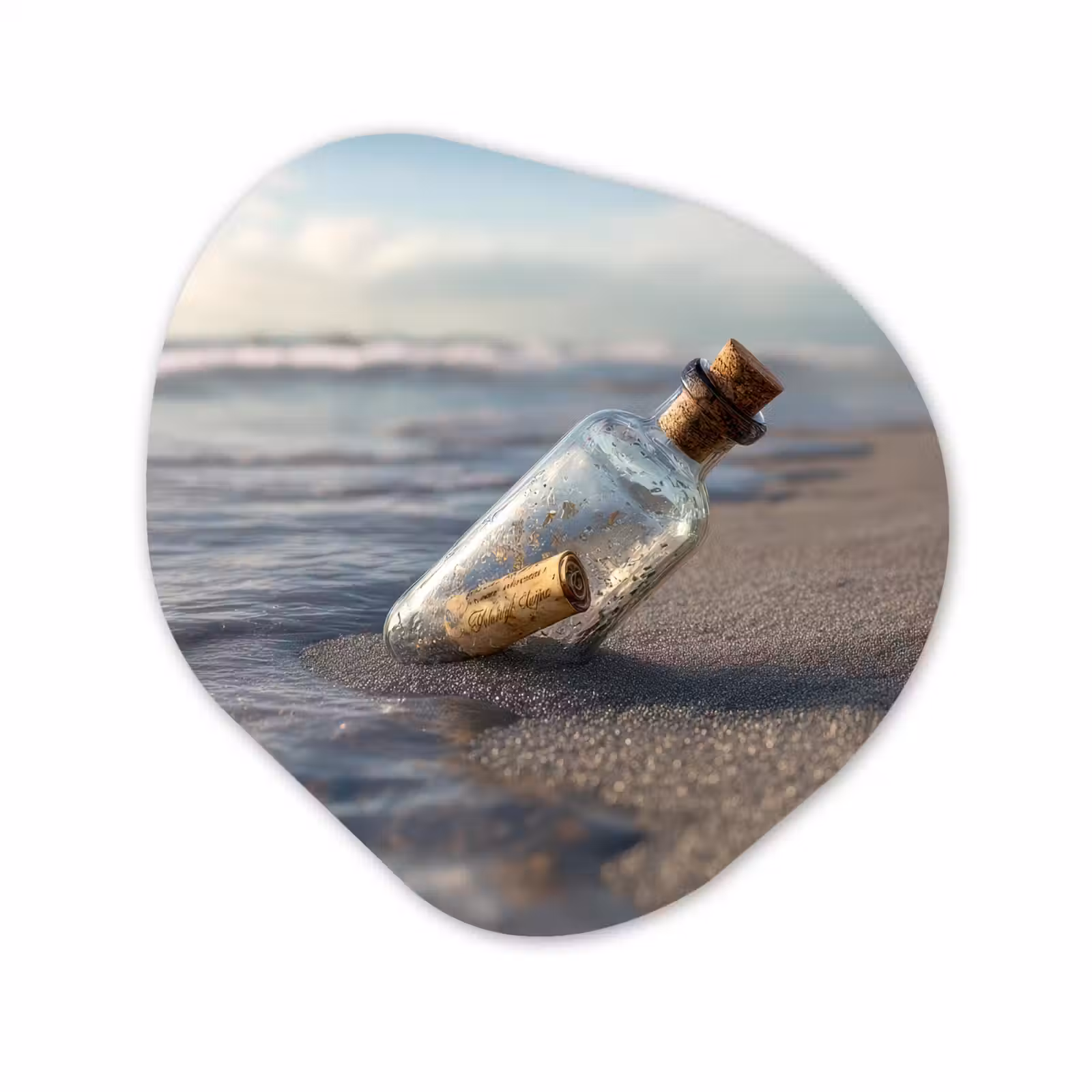 Organisch schilderij - Forex - Glazenfles - Post - Zee - Zand — 1