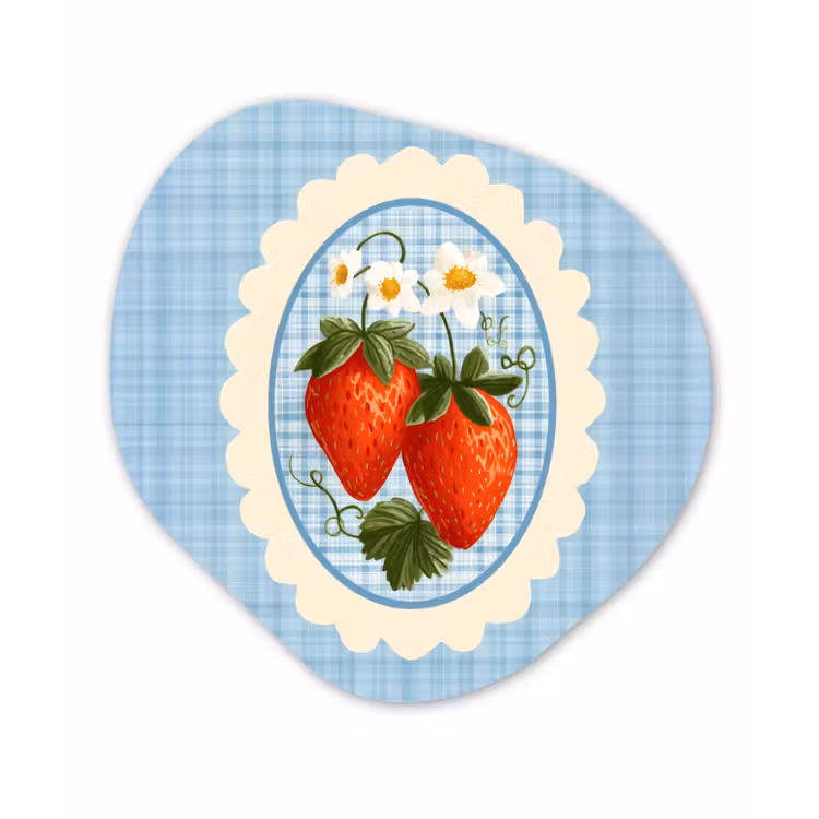 Organisch schilderij - Forex - Aardbeien - Lijst - Rood - Geruit — 1