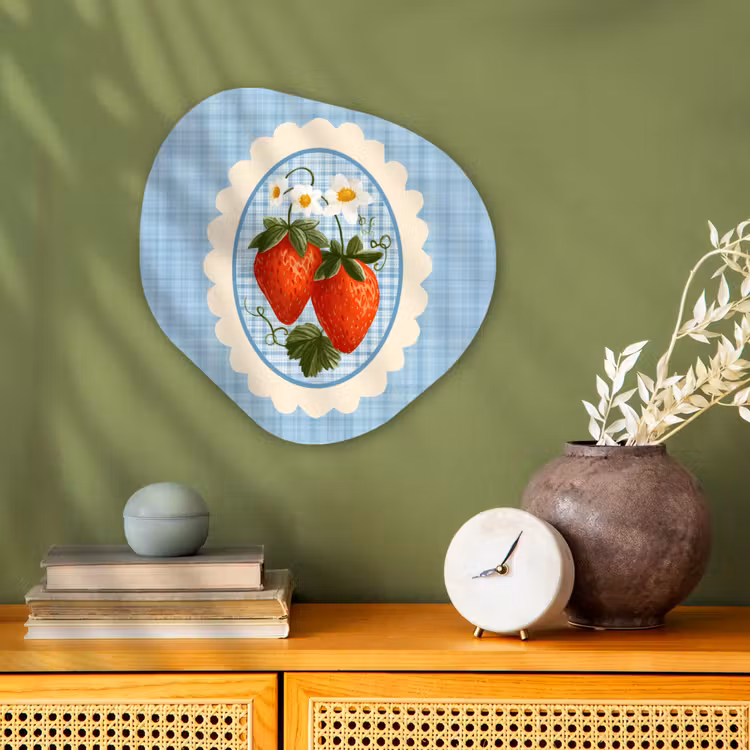 Organisch schilderij - Forex - Aardbeien - Lijst - Rood - Geruit — 2