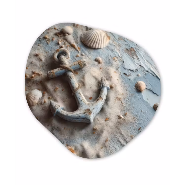 Organisch schilderij - Forex - Anker - Hout - Schelpen - Zand — 1