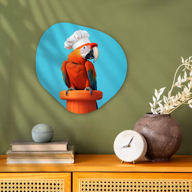 Organisch schilderij - Forex - Ara - Koksmuts - Sokkel - Grappig — 2