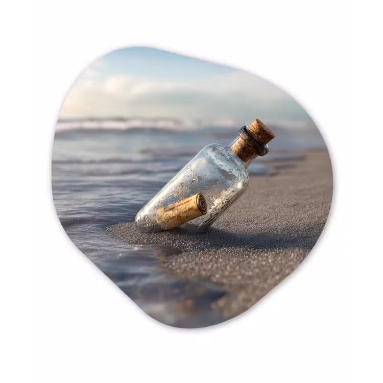 Organisch schilderij - Forex - Glazenfles - Post - Zee - Zand — 1