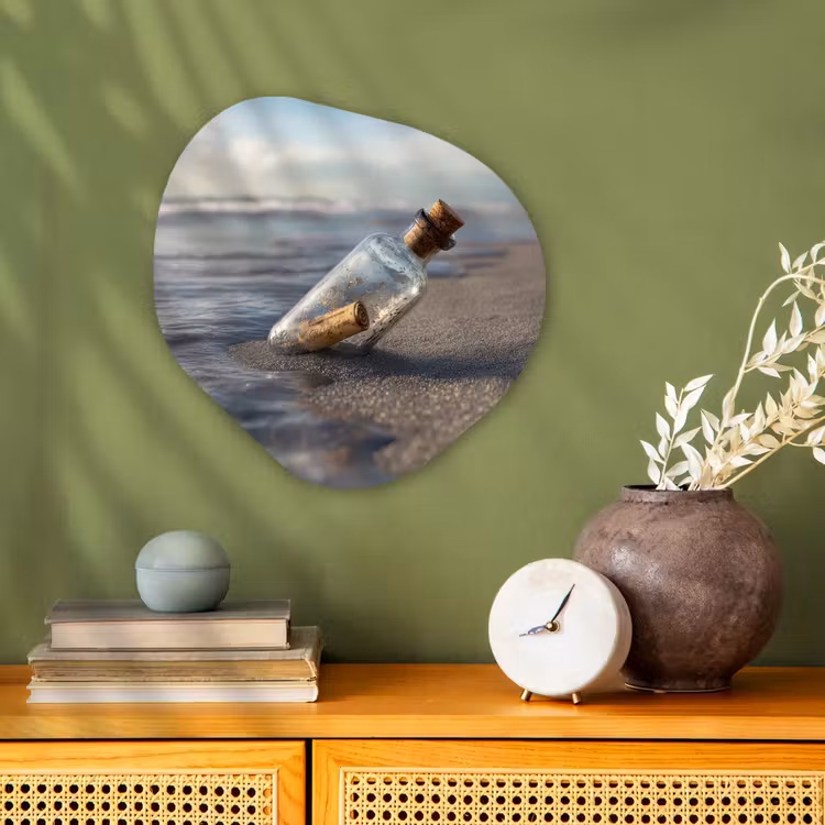 Organisch schilderij - Forex - Glazenfles - Post - Zee - Zand — 2