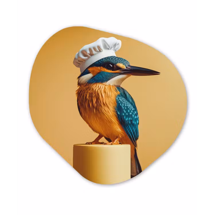 Organisch schilderij - Forex - Ijsvogel - Pilaar - Koksmuts - Vogel — 1