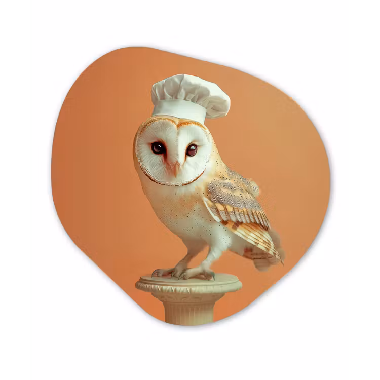 Organisch schilderij - Forex - Kerkuil - Koksmuts - Oranje - Vogel — 1