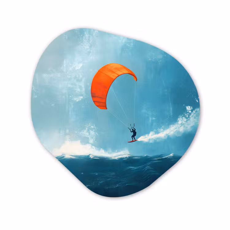 Organisch schilderij - Forex - Kitesurfer - Oranje - Zee - Lucht — 1
