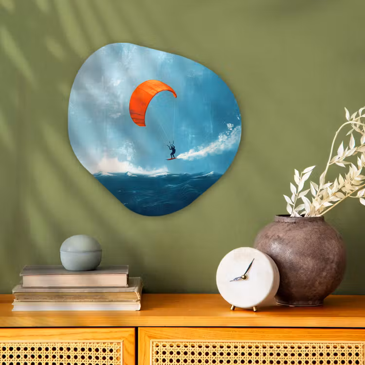 Organisch schilderij - Forex - Kitesurfer - Oranje - Zee - Lucht — 2