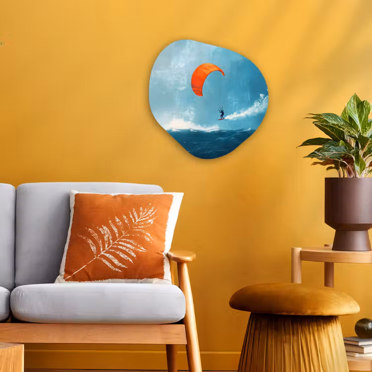 Organisch schilderij - Forex - Kitesurfer - Oranje - Zee - Lucht — 3