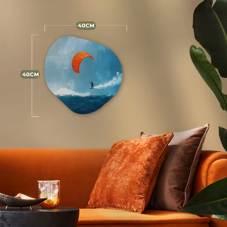 Organisch schilderij - Forex - Kitesurfer - Oranje - Zee - Lucht — 4
