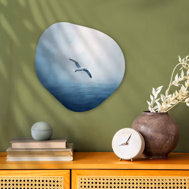 Organisch schilderij - Forex - Meeuw - Wit - Zee - Mistig — 2