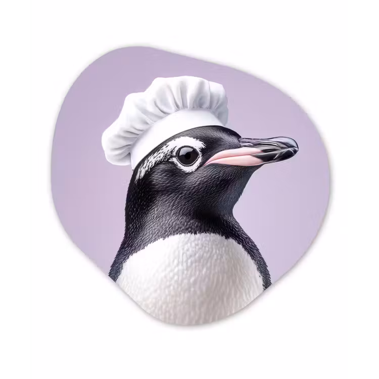 Organisch schilderij - Forex - Pinguïn - Koksmuts - Lief - Paars — 1