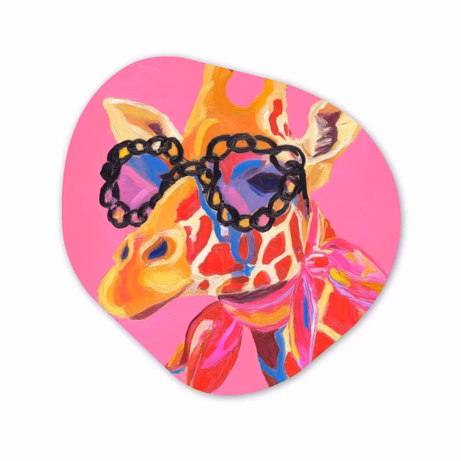 Organisch schilderij - Forex - Giraf - Roze - Bril - Sjaal — 1