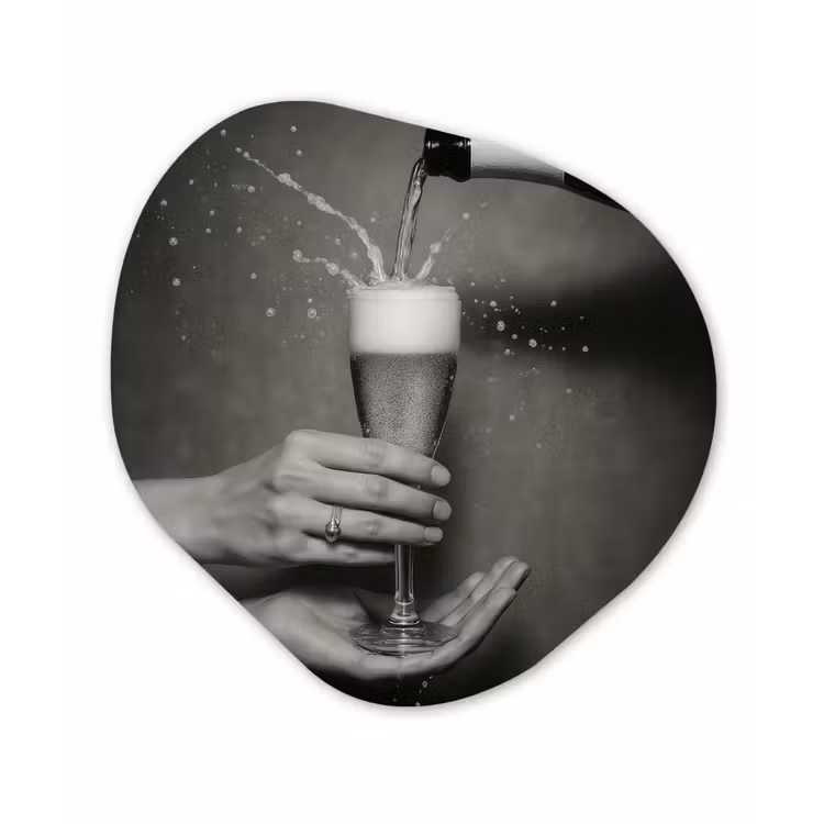 Organisch schilderij - Forex - Champagnefles - Glas - Minimalistisch - Spetters — 1
