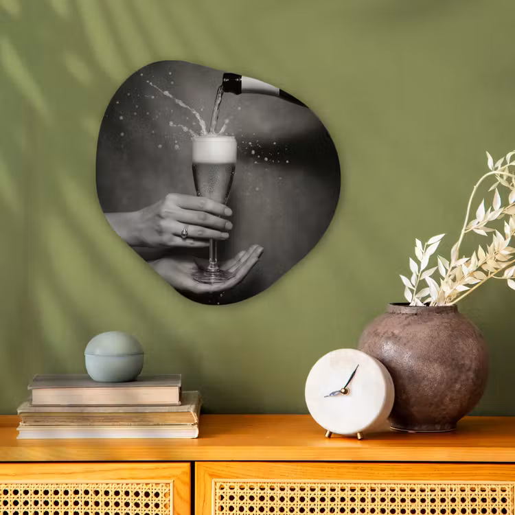Organisch schilderij - Forex - Champagnefles - Glas - Minimalistisch - Spetters — 2