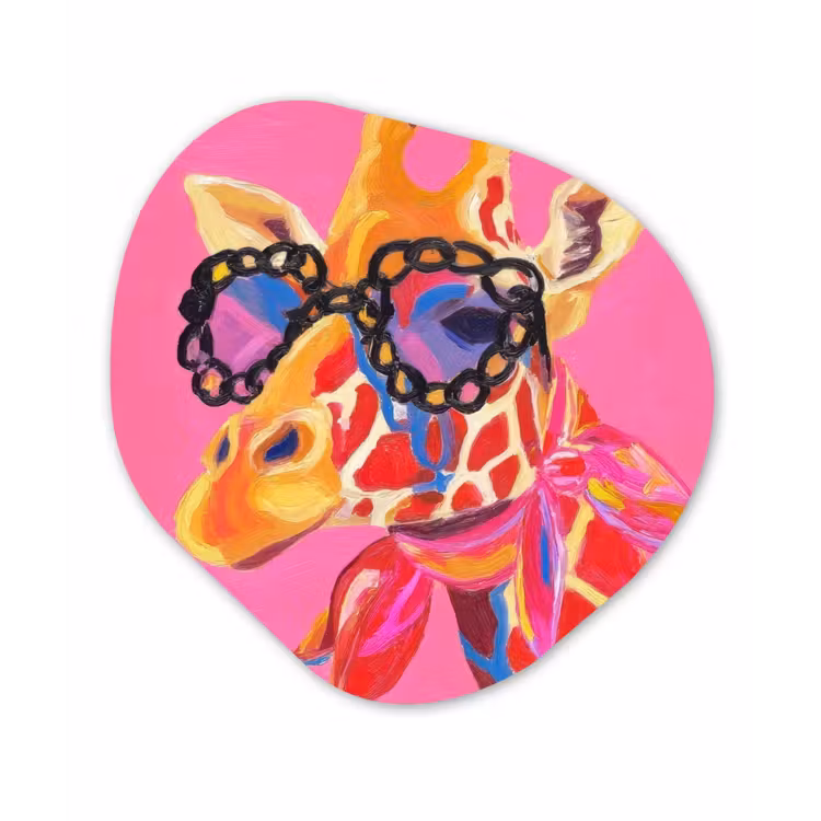 Organisch schilderij - Forex - Giraf - Roze - Bril - Sjaal — 1