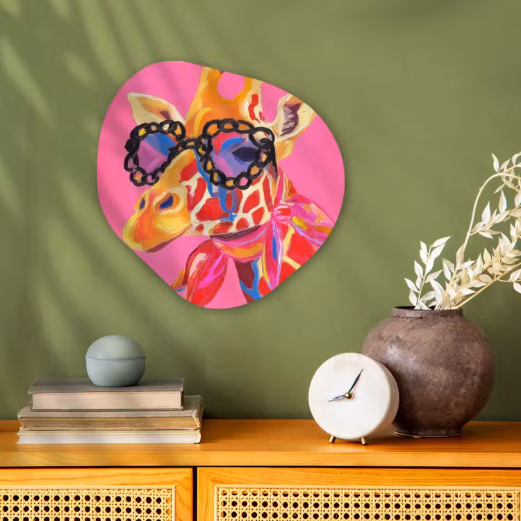 Organisch schilderij - Forex - Giraf - Roze - Bril - Sjaal — 2