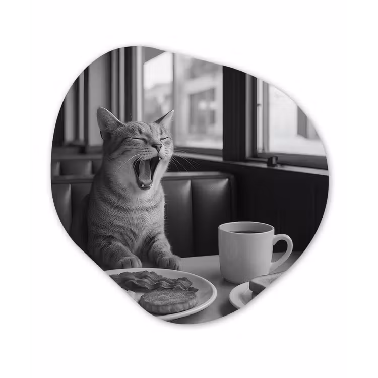 Organisch schilderij - Forex - Kat - Koffie - Brood - Zwart — 1