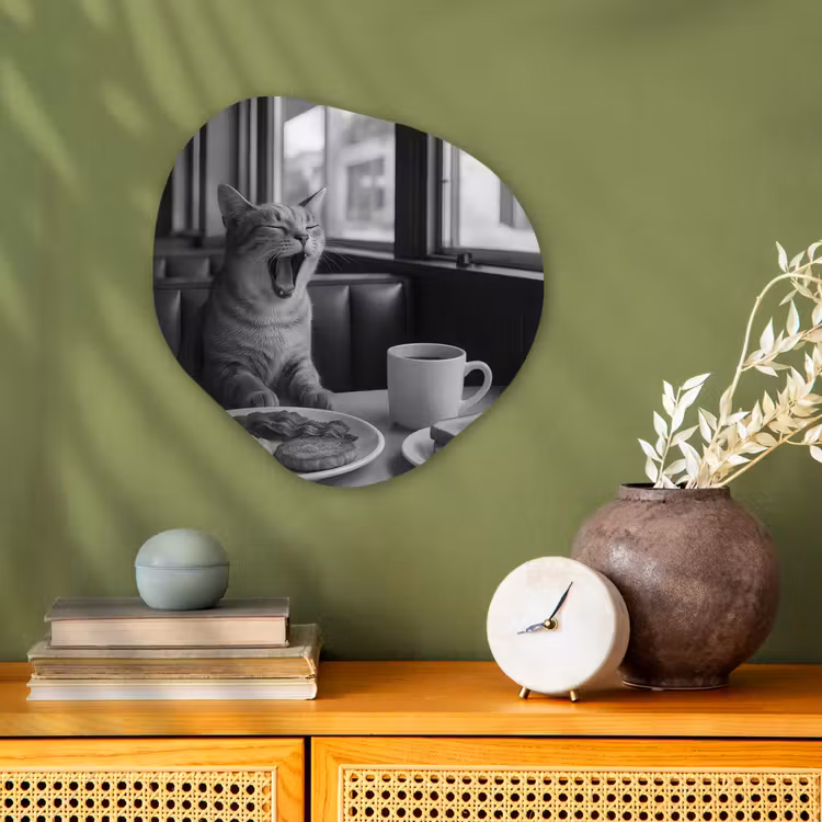 Organisch schilderij - Forex - Kat - Koffie - Brood - Zwart — 2