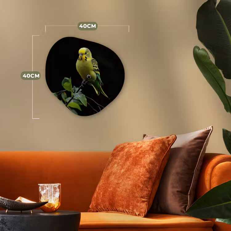 Organisch schilderij - Forex - Parkiet - Tak - Bladeren - Geel — 4