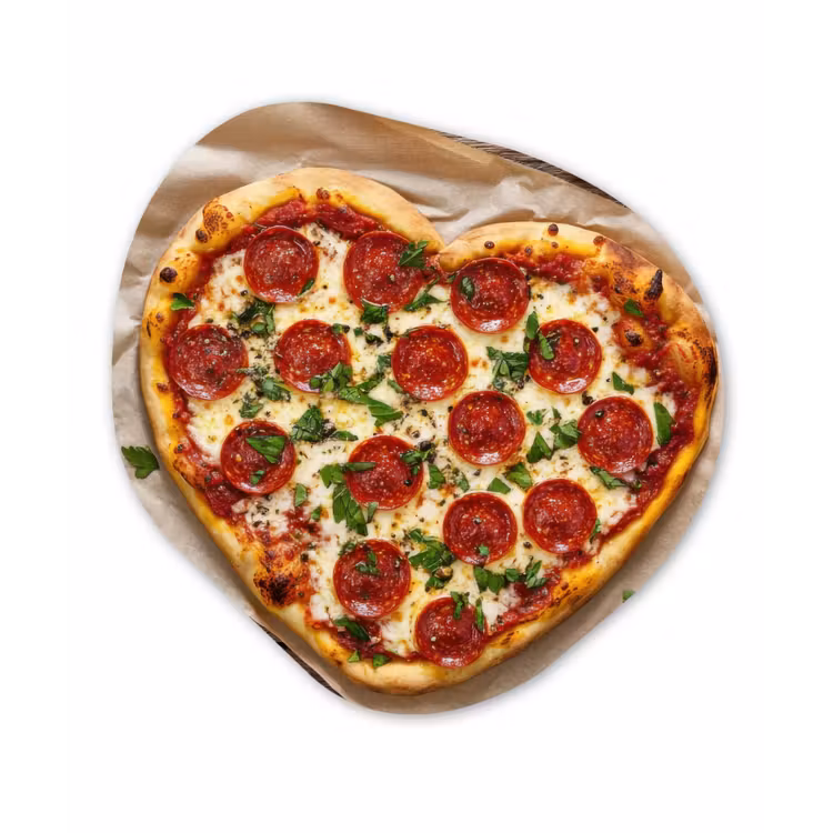 Organisch schilderij - Forex - Pizza - Hart - Pepperoni - Tomaat — 1