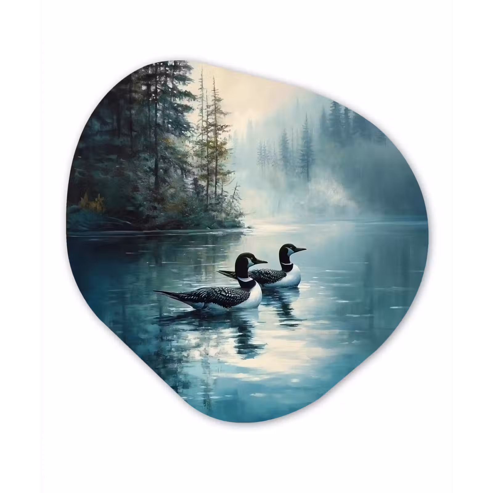 Organisch schilderij - Forex - Bos - Water - Eenden - Mistig — 1