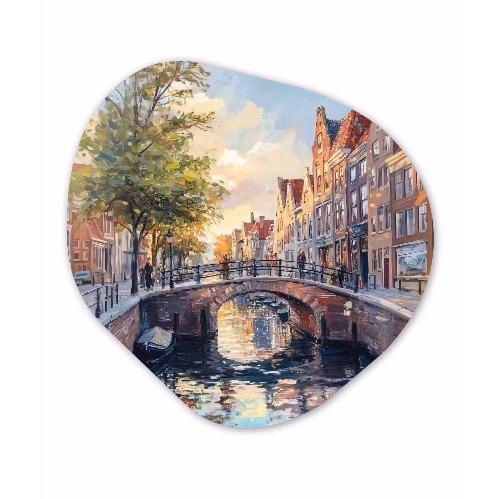 Organisch schilderij - Forex - Brug - Stad - Huizen - Boot — 1