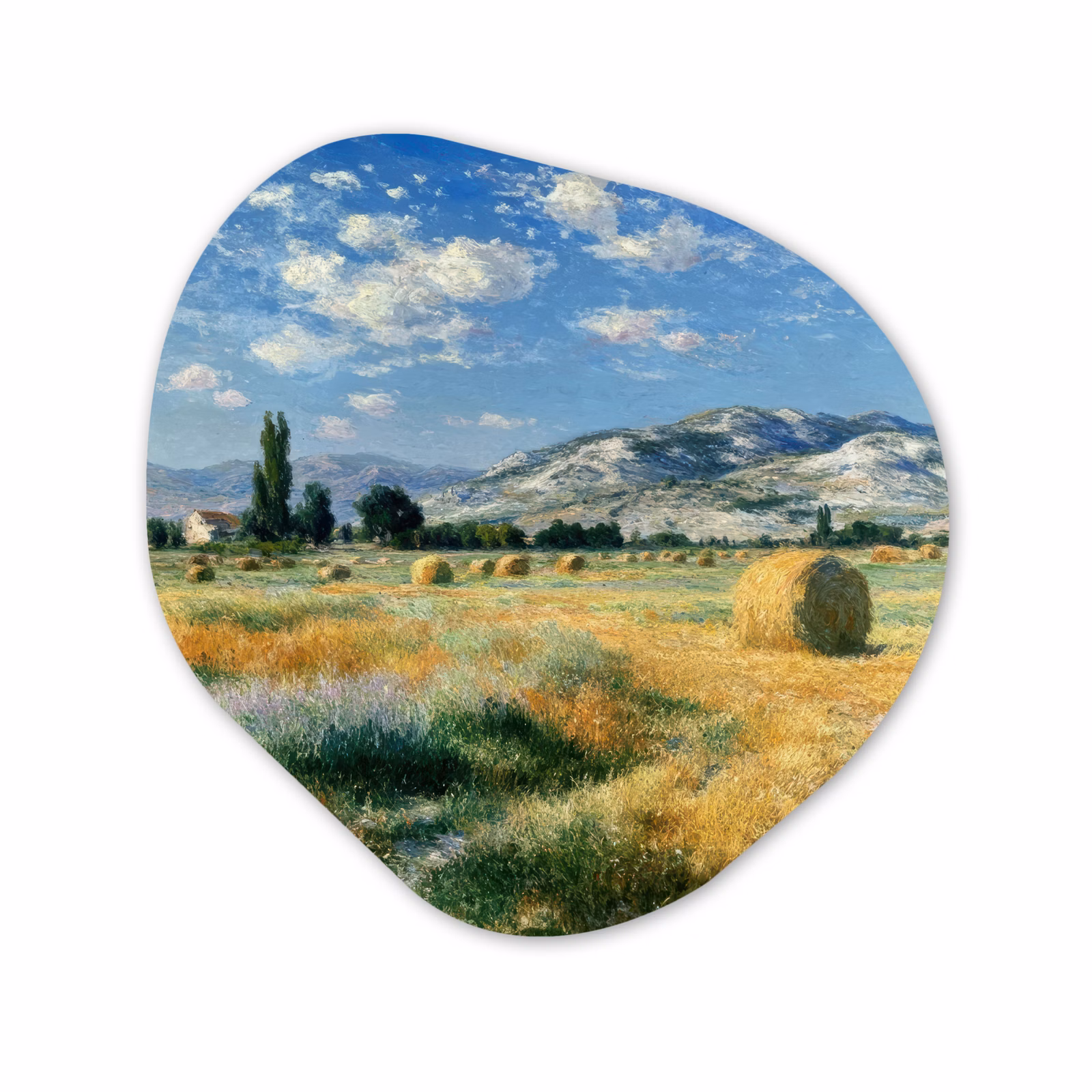 Organisch schilderij - Forex - Landschap - Strobalen - Bergen - Wolken — 1