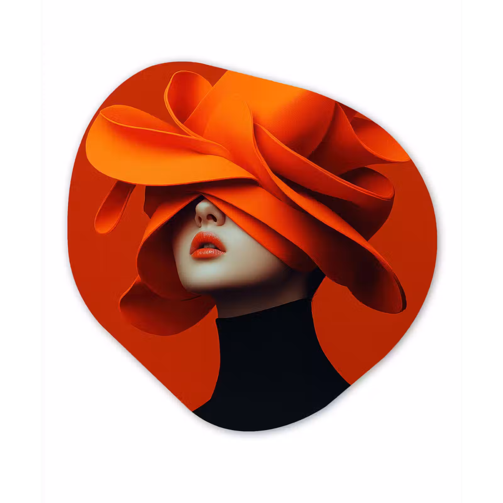Organisch schilderij - Forex - Oranje - Hoed - Vrouw — 1