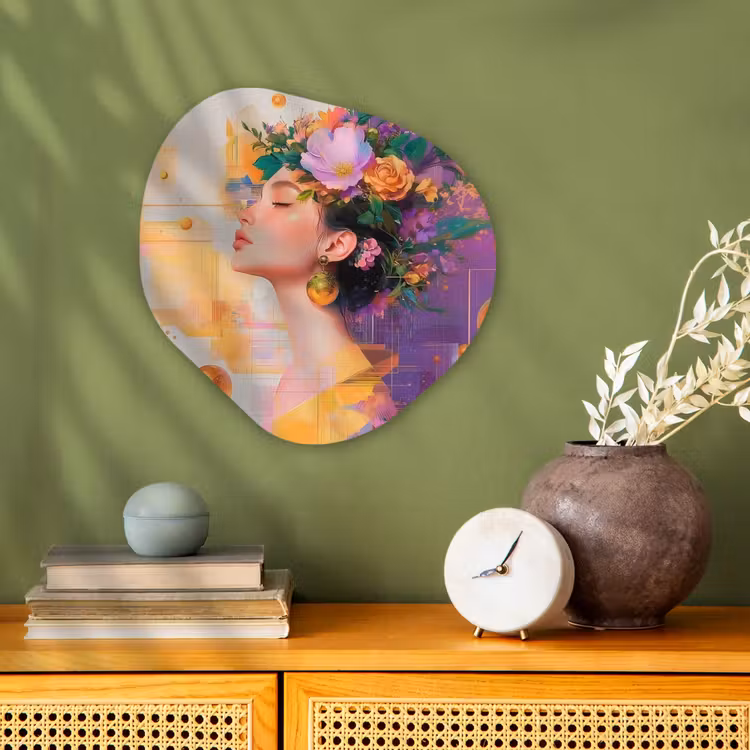 Organisch schilderij - Forex - Abstract - Vrouw - Bloemenkroon - Goud — 2