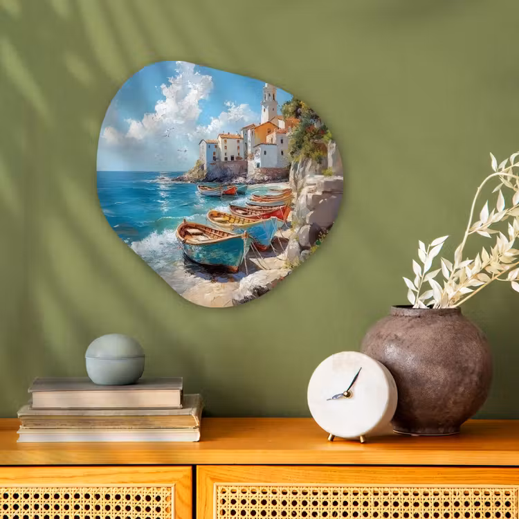 Organisch schilderij - Forex - Boten - Rotsen - Zee - Zon — 2