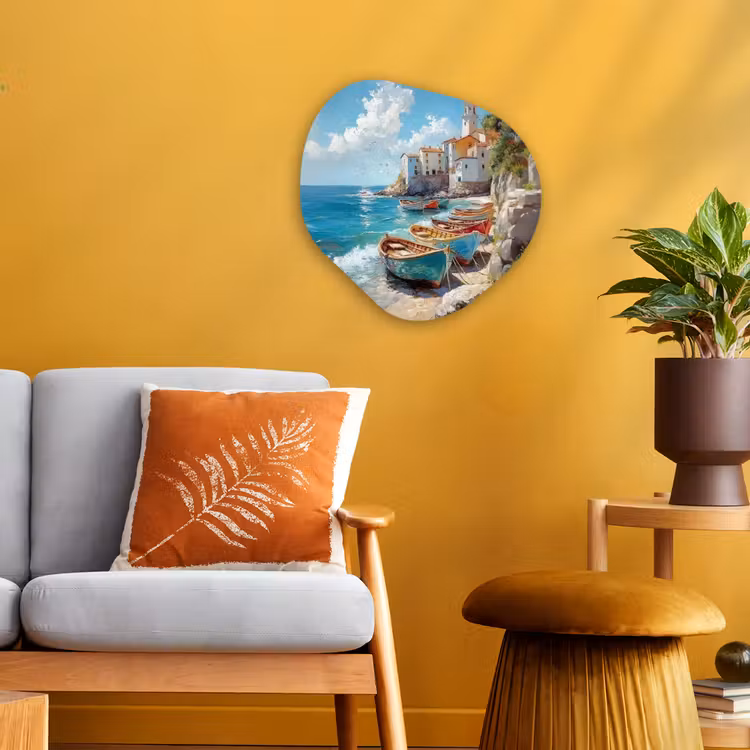 Organisch schilderij - Forex - Boten - Rotsen - Zee - Zon — 3