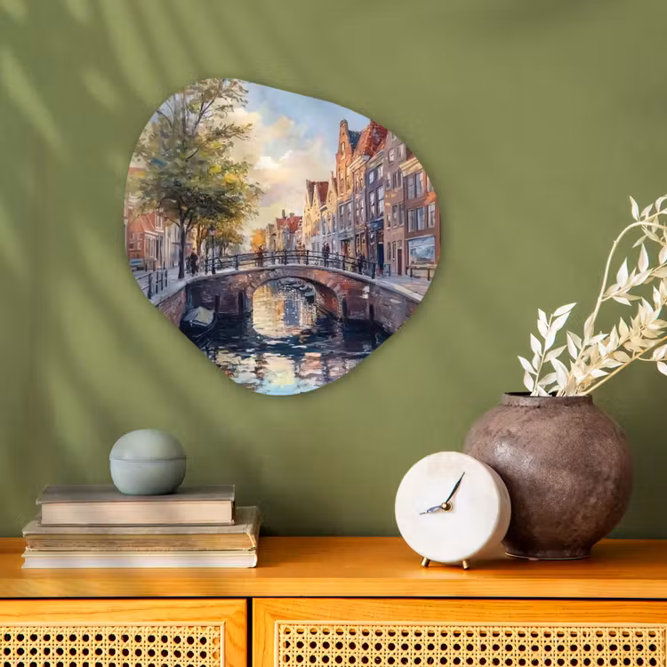 Organisch schilderij - Forex - Brug - Stad - Huizen - Boot — 2