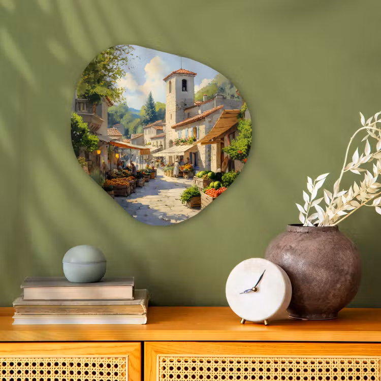 Organisch schilderij - Forex - Dorp - Zon - Kraampjes - Huizen — 2