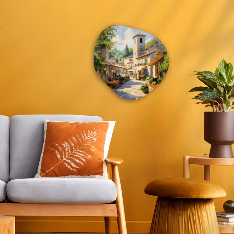 Organisch schilderij - Forex - Dorp - Zon - Kraampjes - Huizen — 3