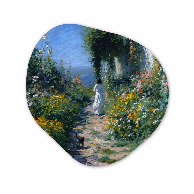 Organisch schilderij - Forex - Kat - Vrouw - Bloemen - Huis — 1