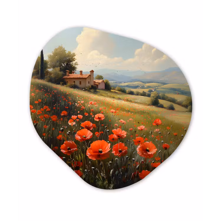 Organisch schilderij - Forex - Klaprozen - Rood - Heuvels - Landschap — 1